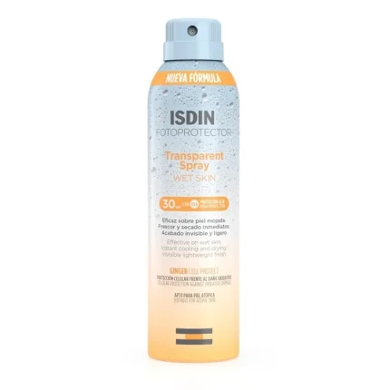 اسپری ضدآفتاب شفاف پوست خیس Isdin با SPF30